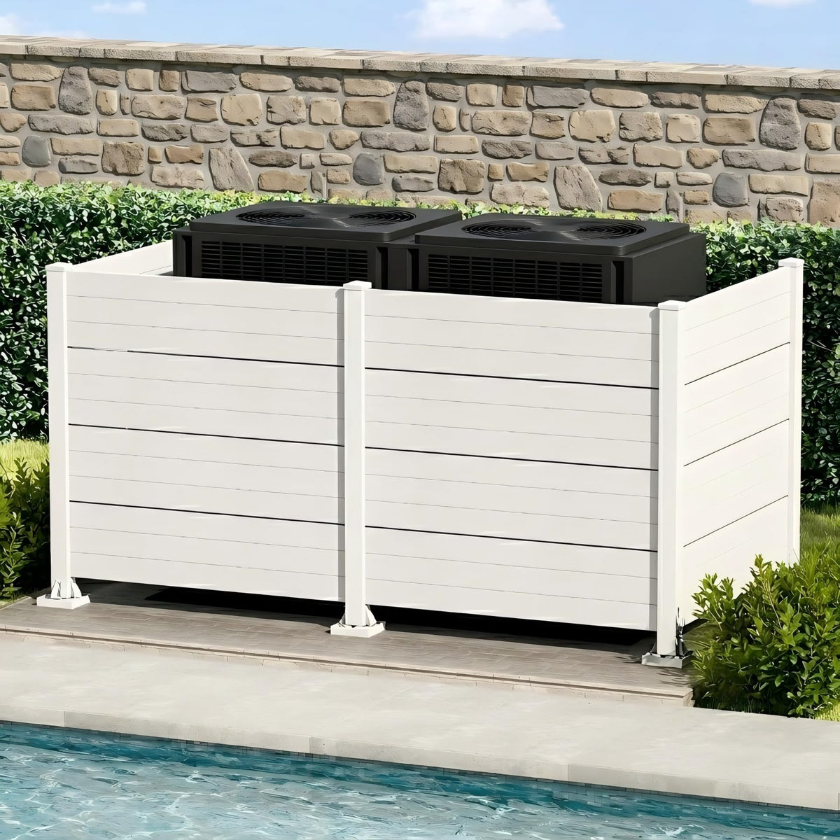Outdoor Privacy Screen with Aluminum Posts - White, 50" W x 49" H