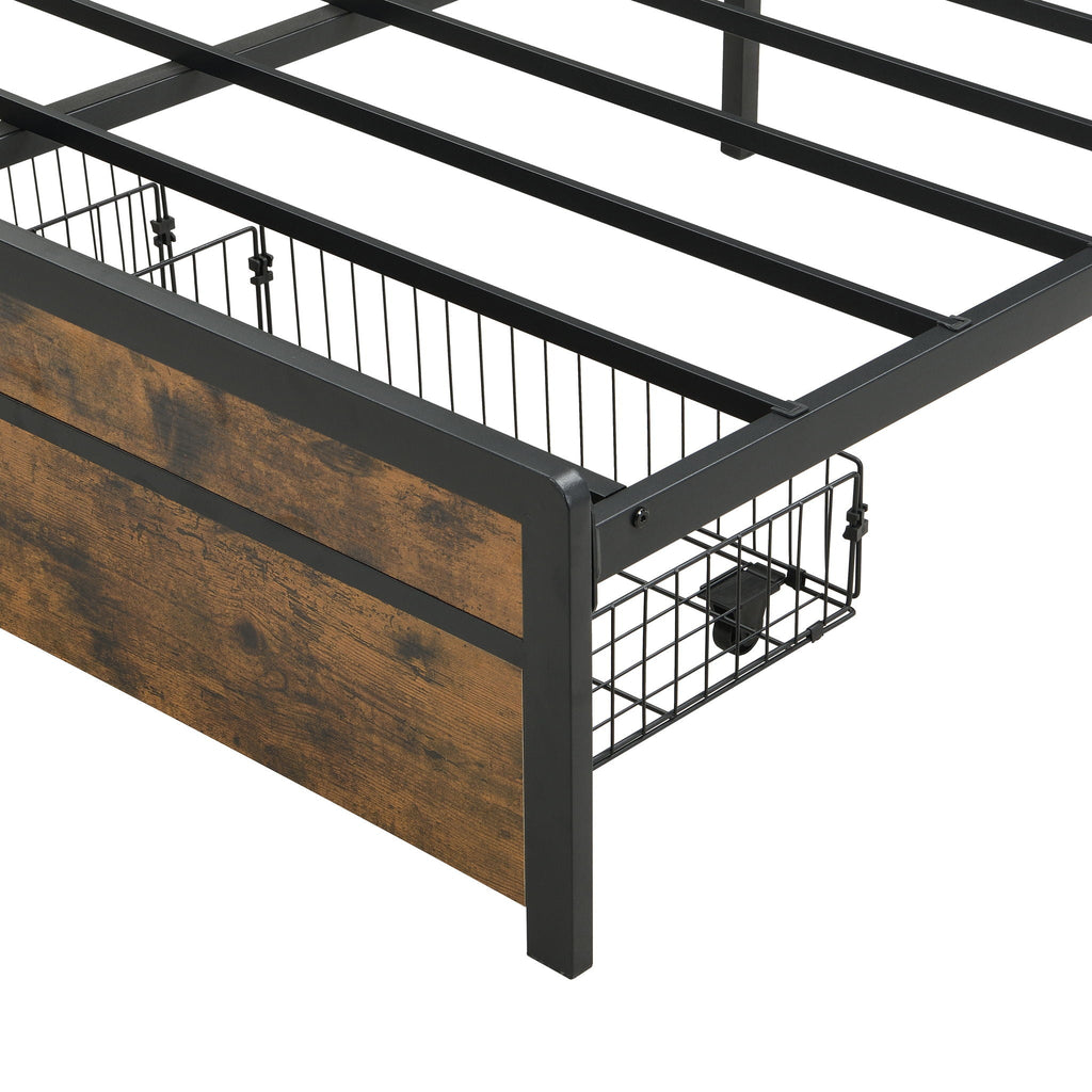 Modern Bed Frame with LED Lights and USB Charging - Light or Dark Brown