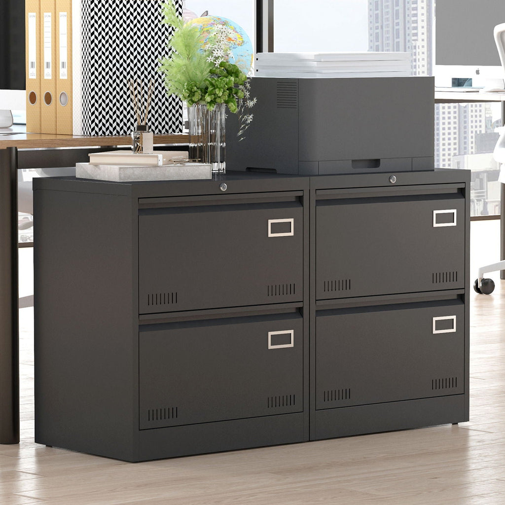 Black Metal Lateral Filing Cabinet with Lock – 2 Drawer Office File Cabinet