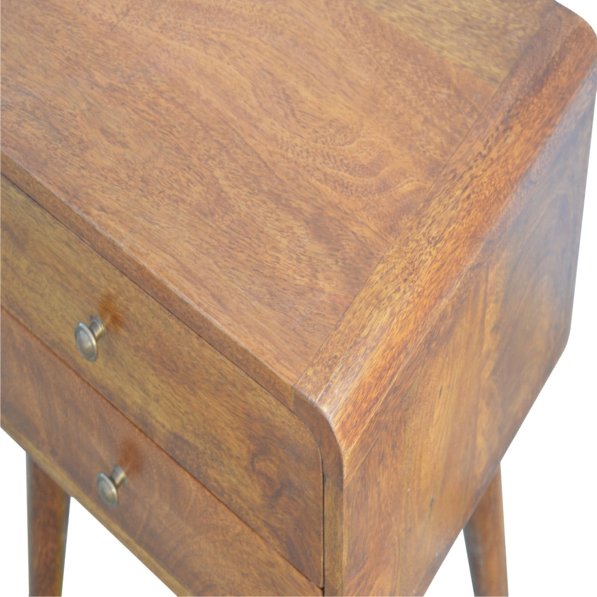 Solid Wood Curved Nightstand with 2 Drawers - Chestnut