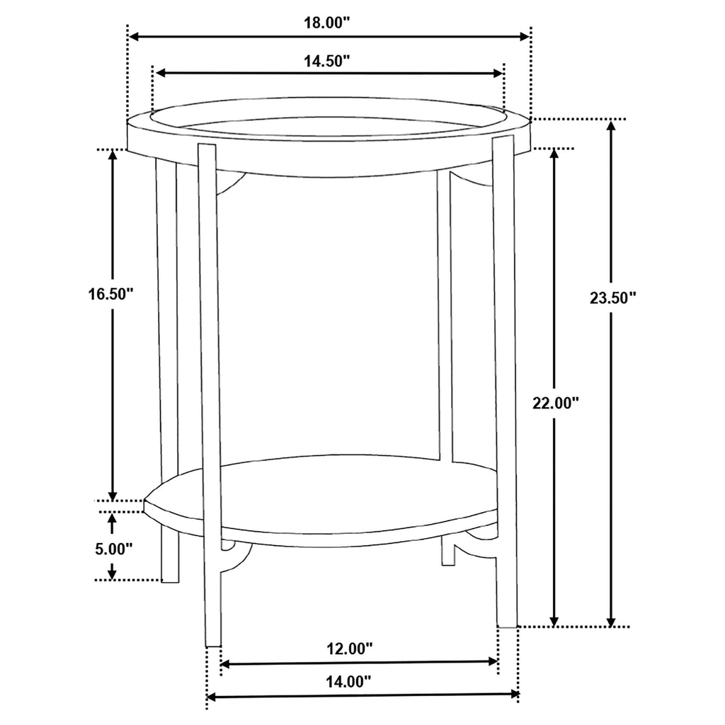 Natural Mango Wood Round End Table with White Marble Shelf - Natural