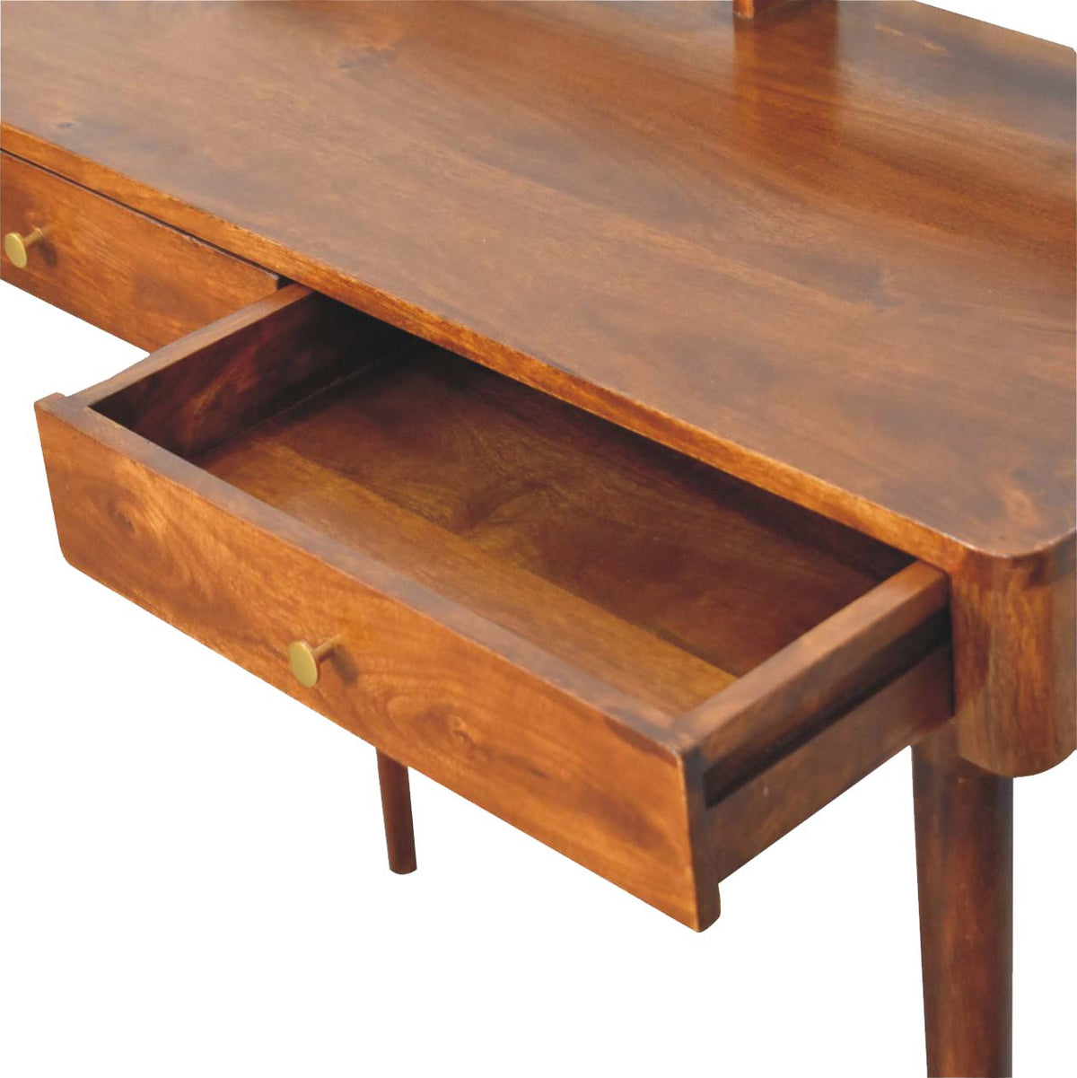 Elevated Chestnut Console Table with 2 Drawers and Nordic Legs - Chestnut