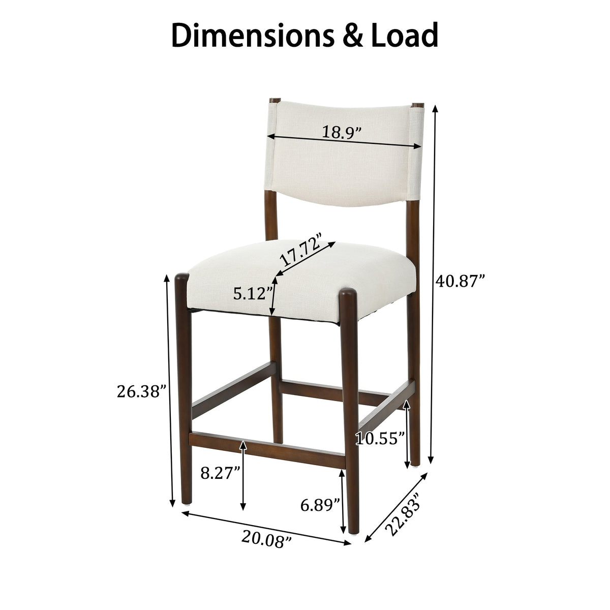 Solid Wood Counter Height Barstools with Fabric Seat - Walnut