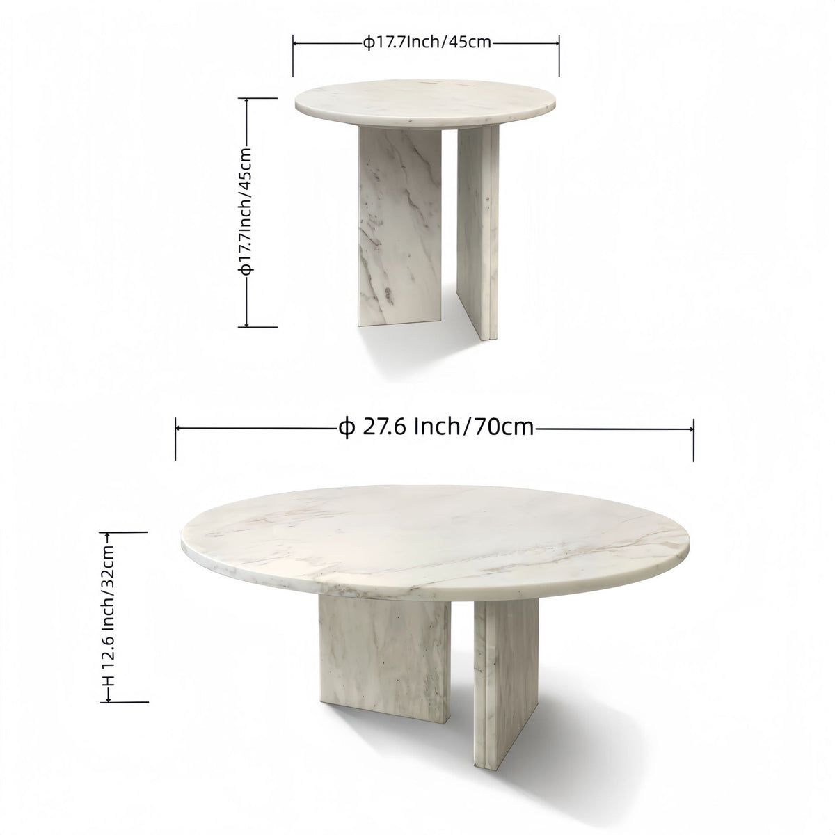 Elegant Coffee Duo Table Set with Natural Marble Tops - Multiple Colors