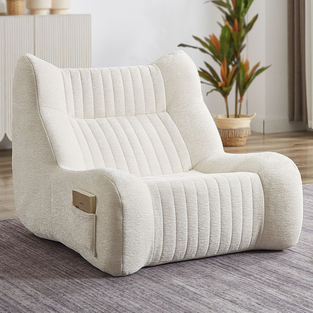 White Bean Bag Chair for Adults with Memory Foam - Chenille Fabric