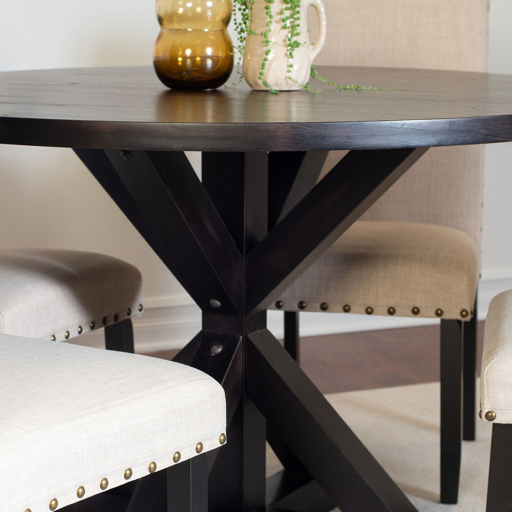 5 Piece Dining Room Set with Cross-Buck Table - Black / Beige