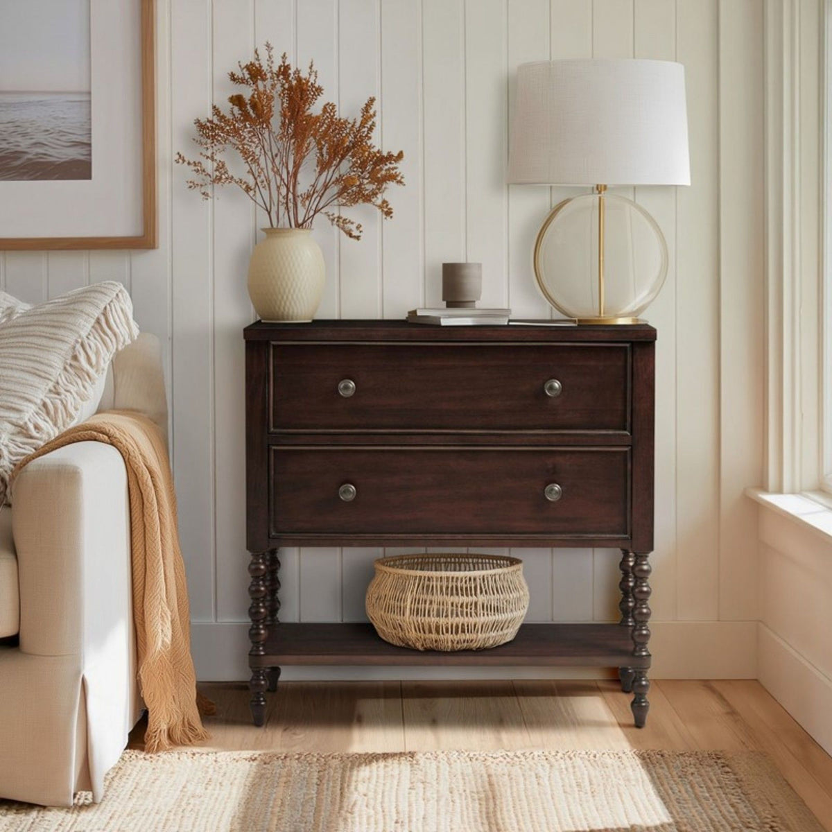 Signature Beckett 2 Drawer Accent Chest with Solid Wood Frame - Dark Brown or Beige