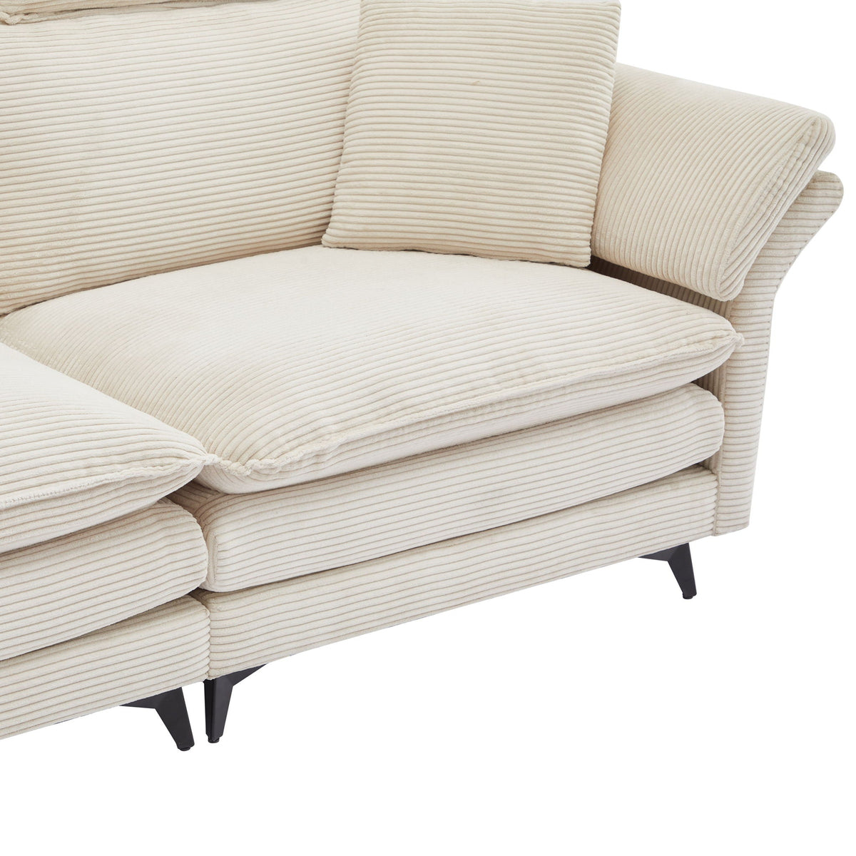 Modern Deep Seat Sectional Sofa with Ottoman - Corduroy - Black or Beige