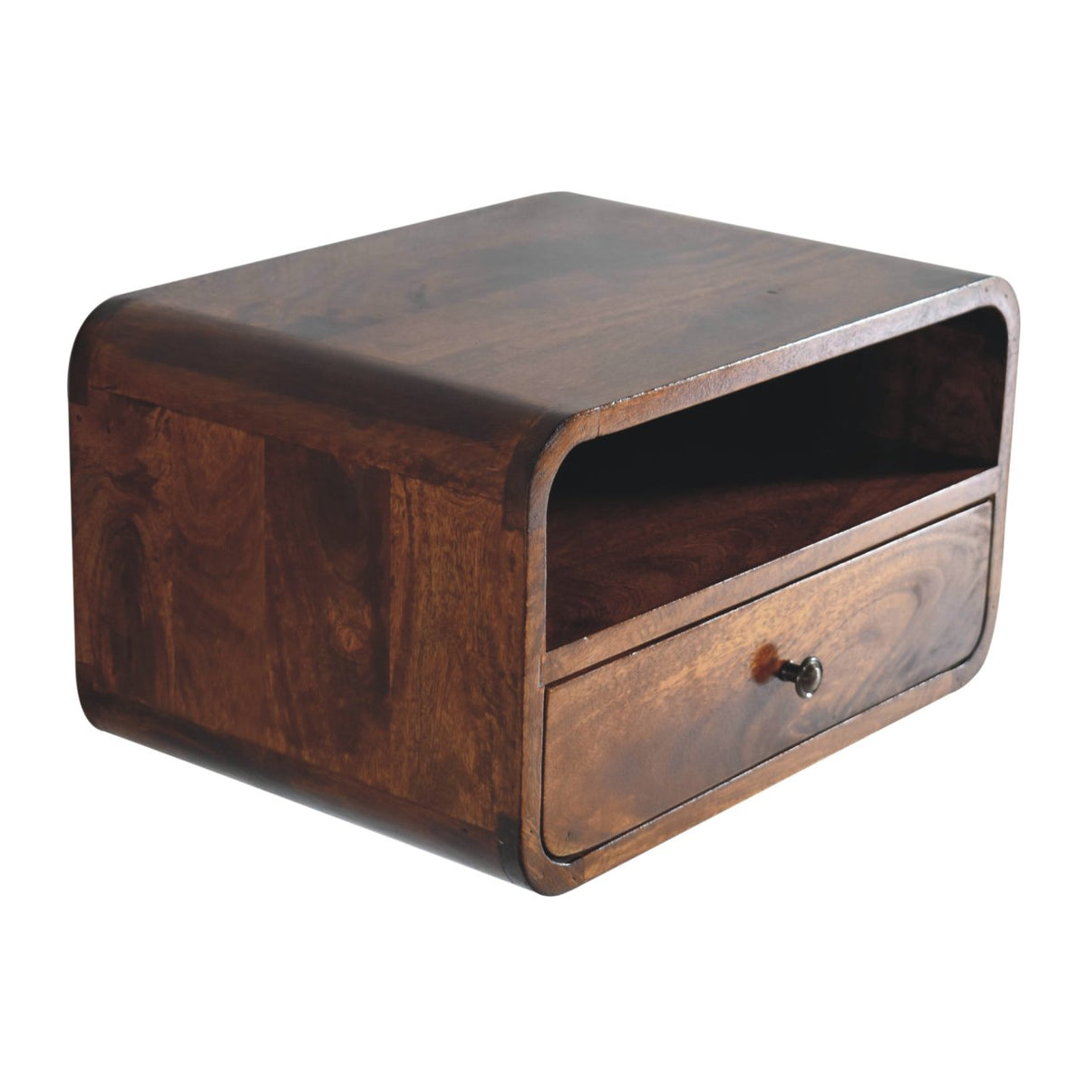 Large Floating Bedside Nightstand with Drawer and Open Shelf - Chestnut