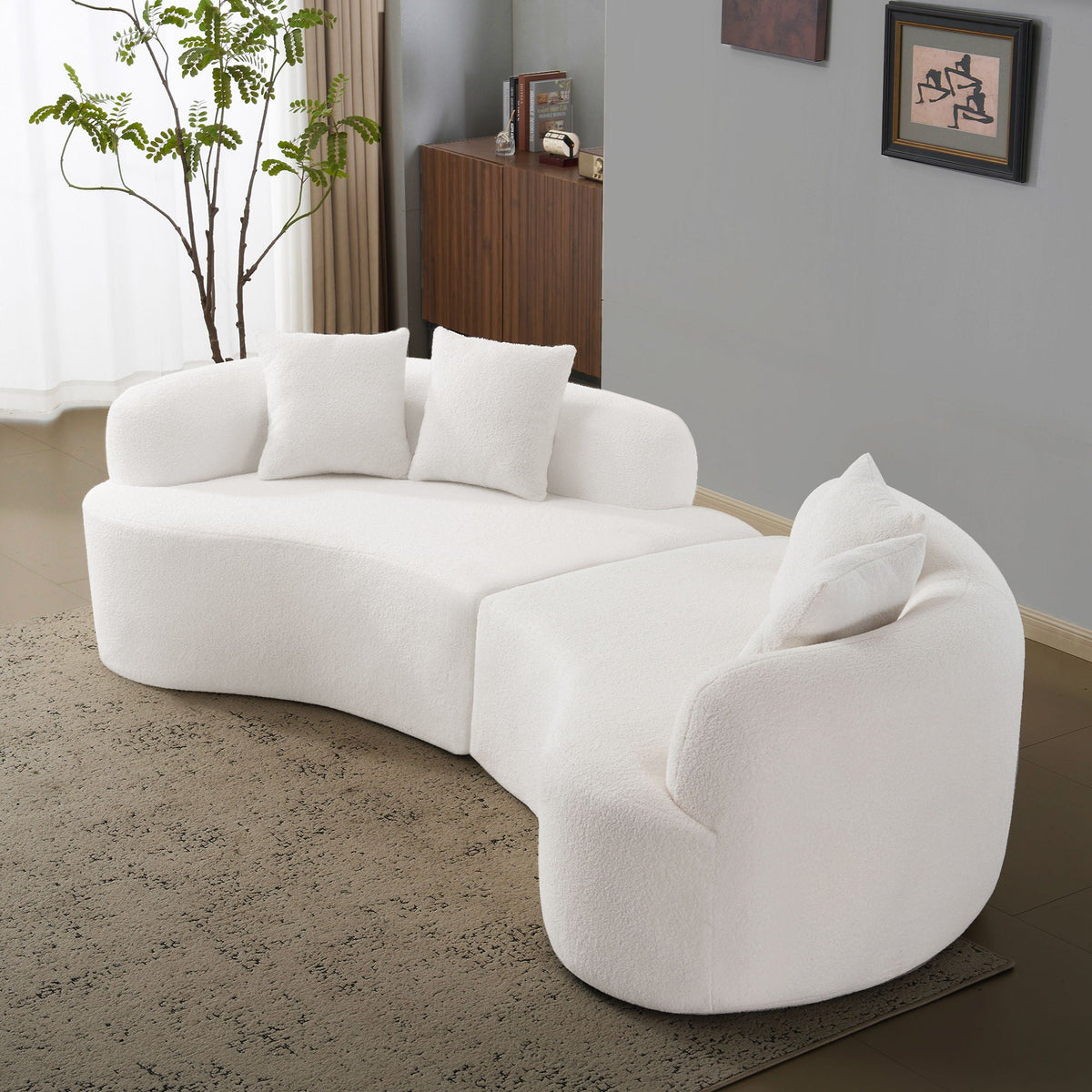 Curved 4 Seater Full Compression Sponge Sofa with Soft Upholstery - White or Gray