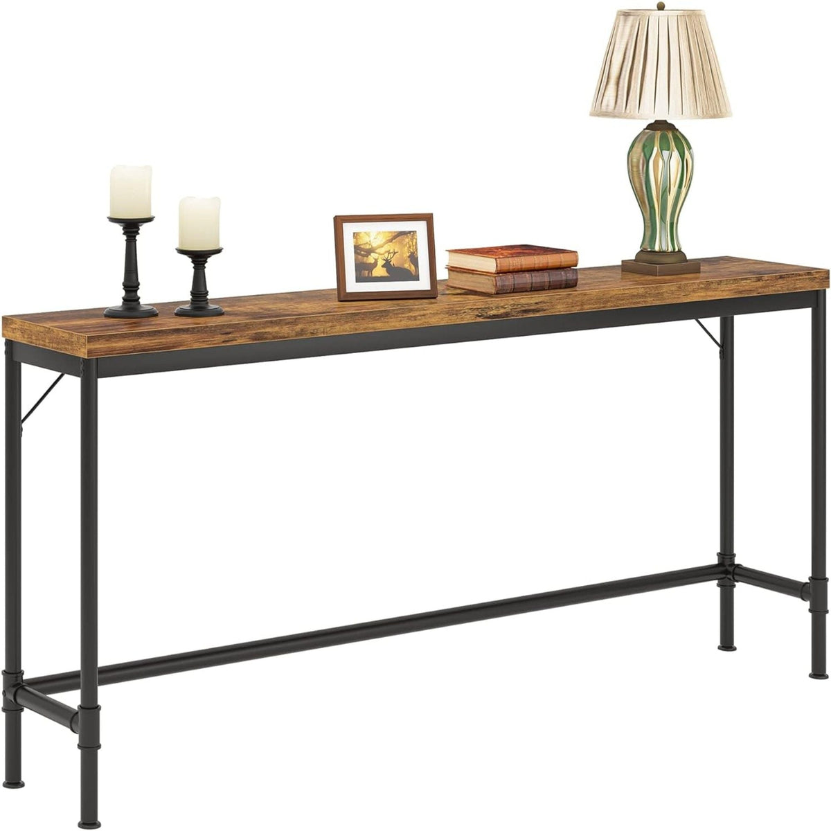 Extra Long Console Table with Industrial Bar-Height - Brown / Black