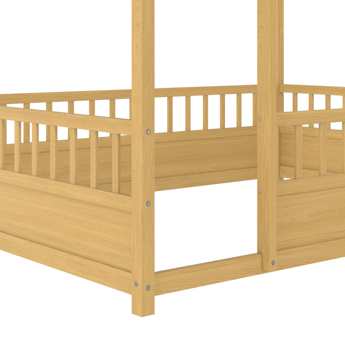 Full Size Wooden Bed with House Roof Frame - Natural