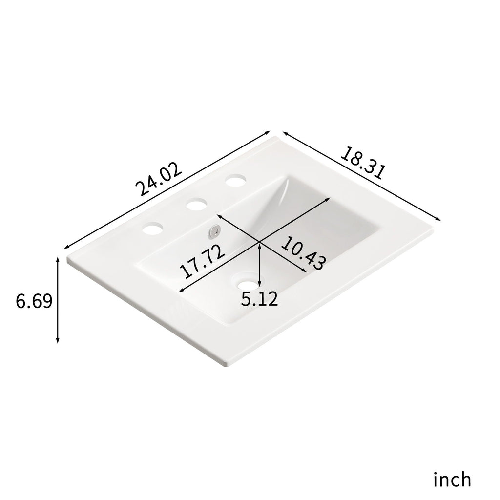 Vessel Sink with 3 Holes, Oval Design for Bathroom - Milk White