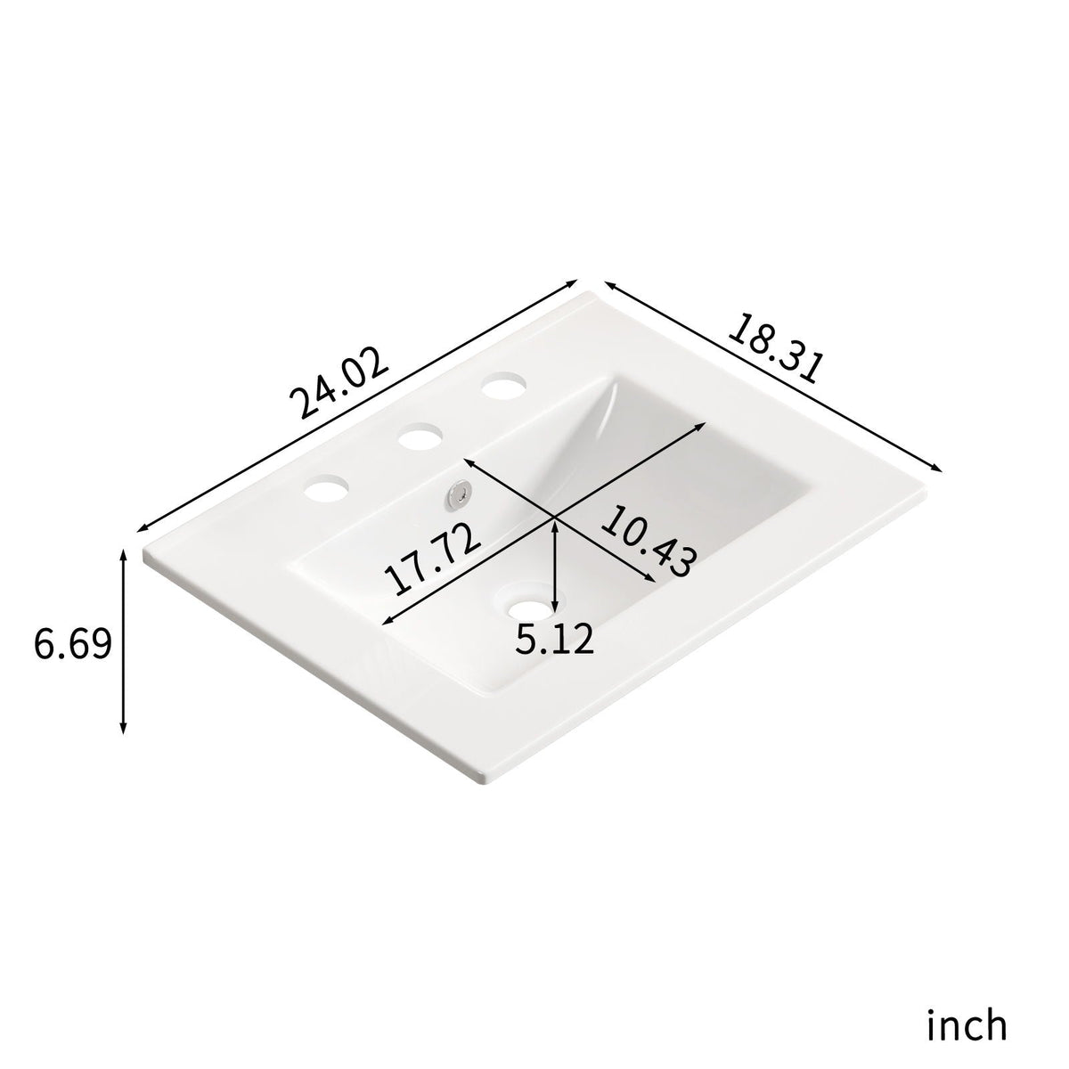 Vessel Sink with 3 Holes, Oval Design for Bathroom - Milk White