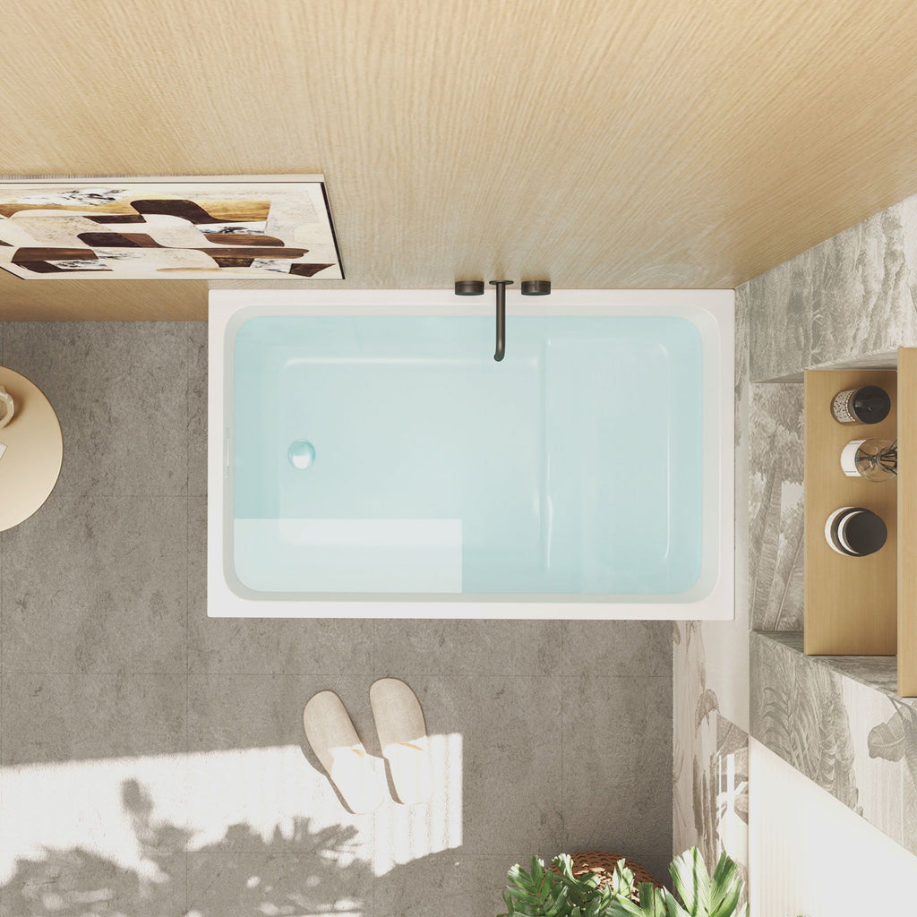 Gloss Freestanding Bathtub with Built-In Seat - White