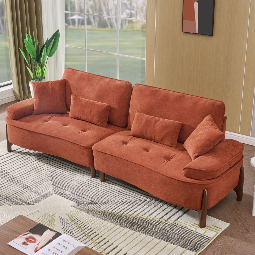 Deep Seated Fabric Stationary Sofa with Plush Pillows - Beige, Green, or Red