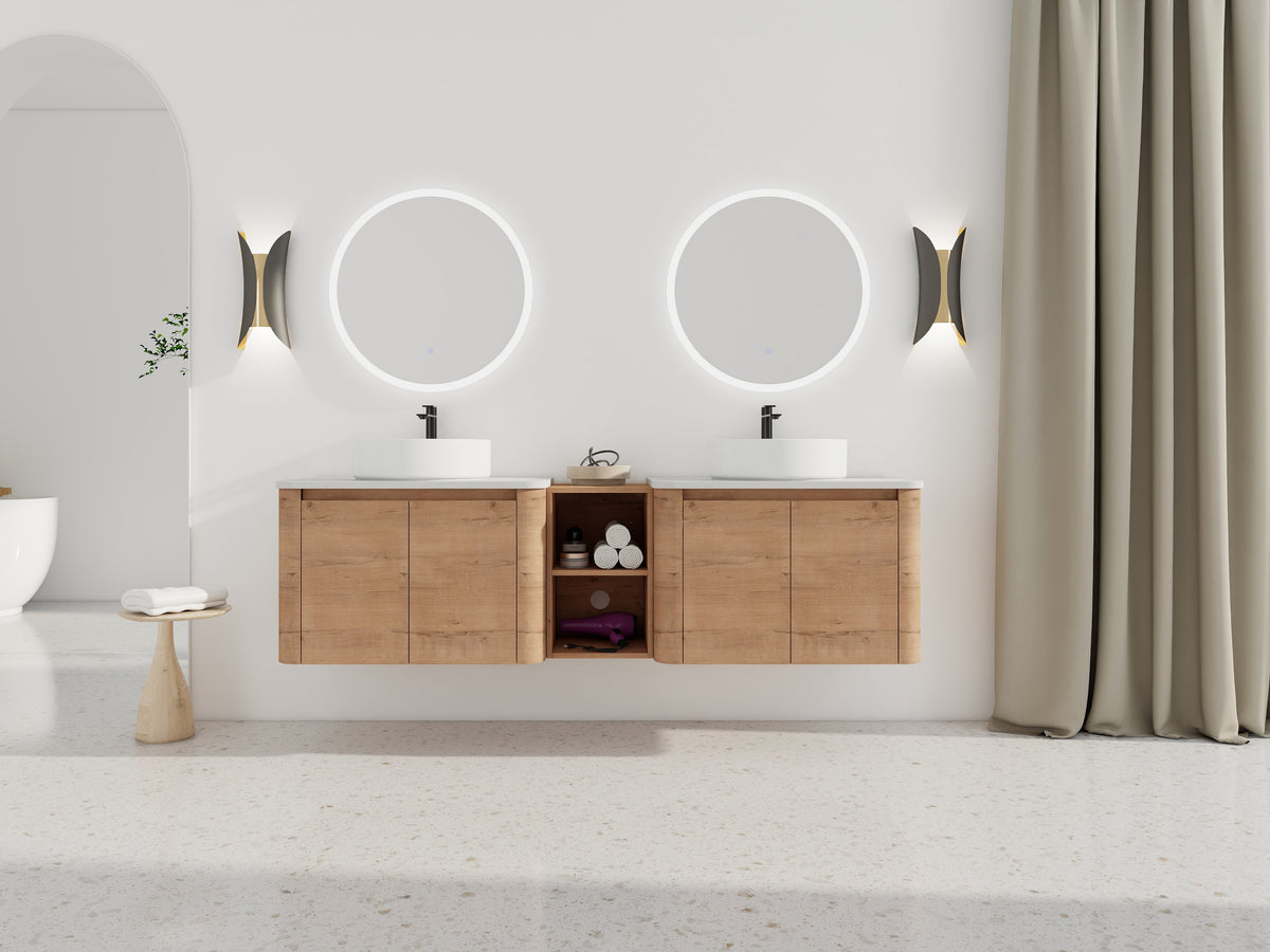 72" Wall-Mounted Bathroom Vanity with Ceramic Sink and Soft-Close Doors - White