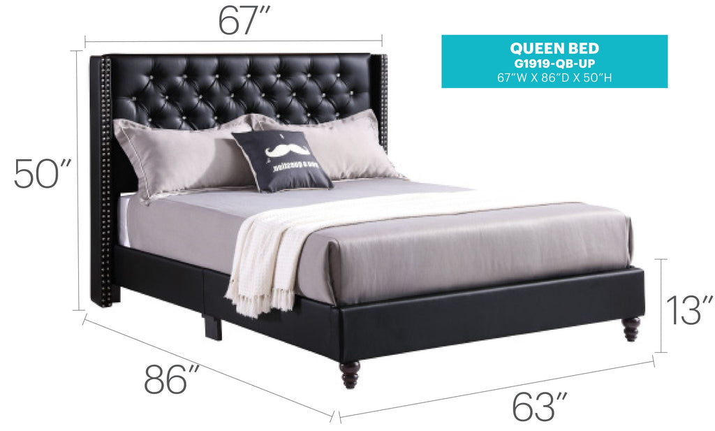 Upholstered Nailhead Trim Chic Bed with Tufted Headboard - Multiple Colors