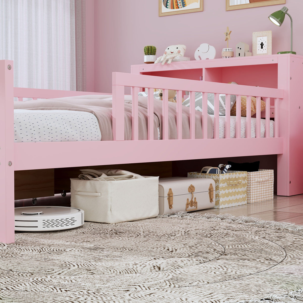 Twin Storage Bed with Headboard Rack & Under-Bed Drawers - Multiple Colors