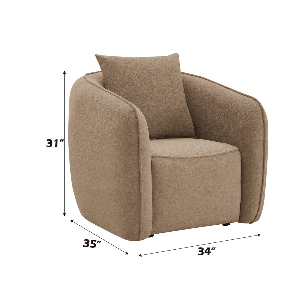 Keith Chenille Armchair with Matching Toss Pillow - Beige or Light Brown