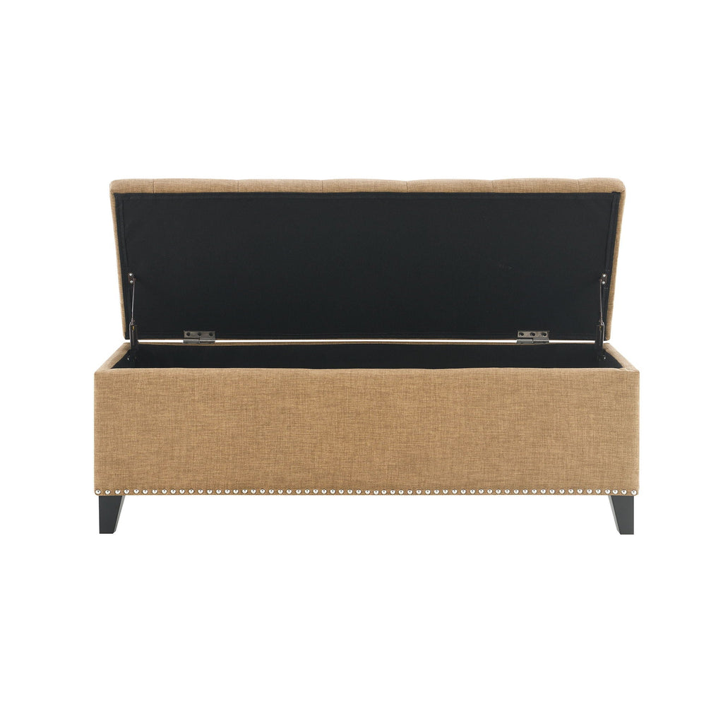 Button-Tufted Storage Ottoman with Safety Close Hinge - Light Brown or Black