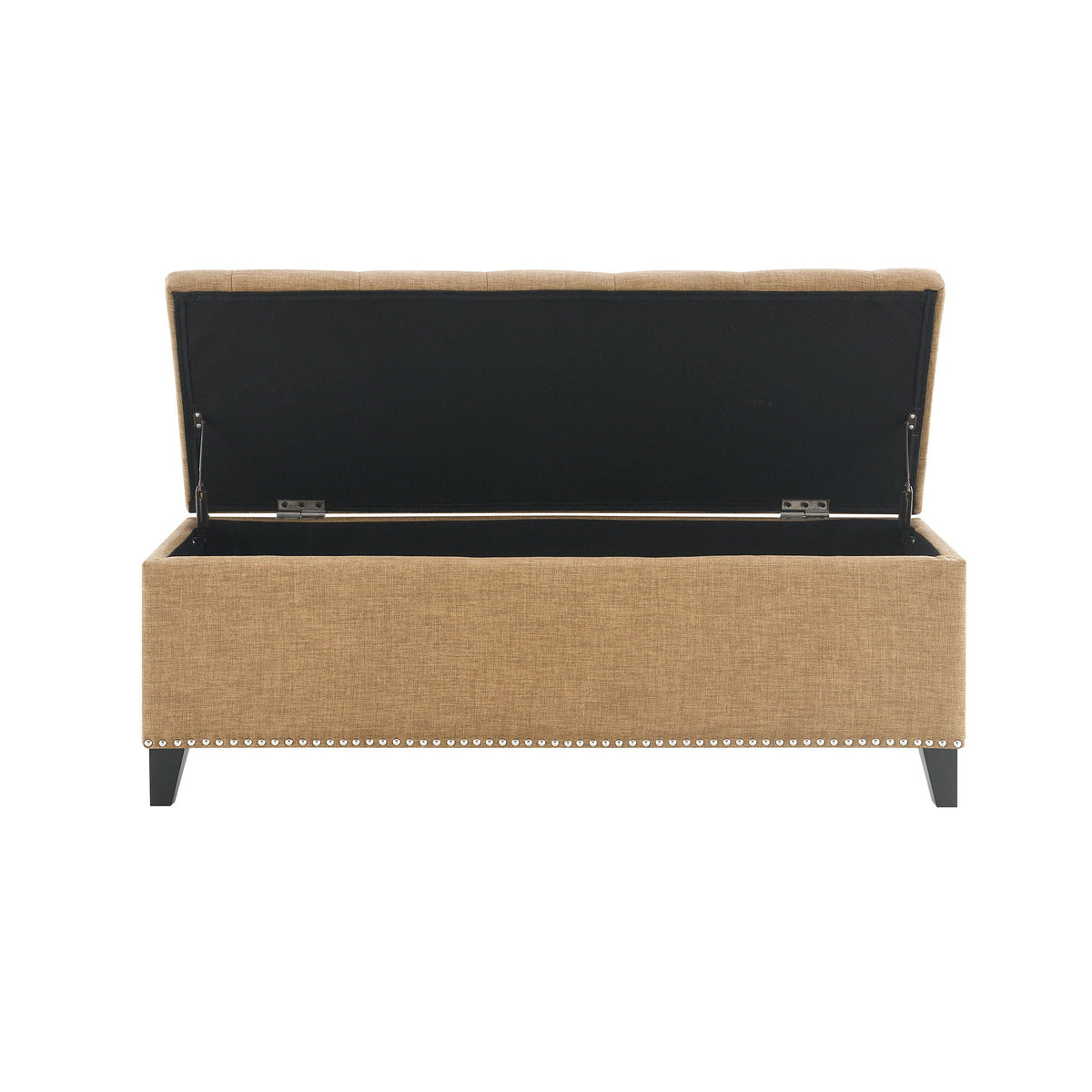 Button-Tufted Storage Ottoman with Safety Close Hinge - Light Brown or Black