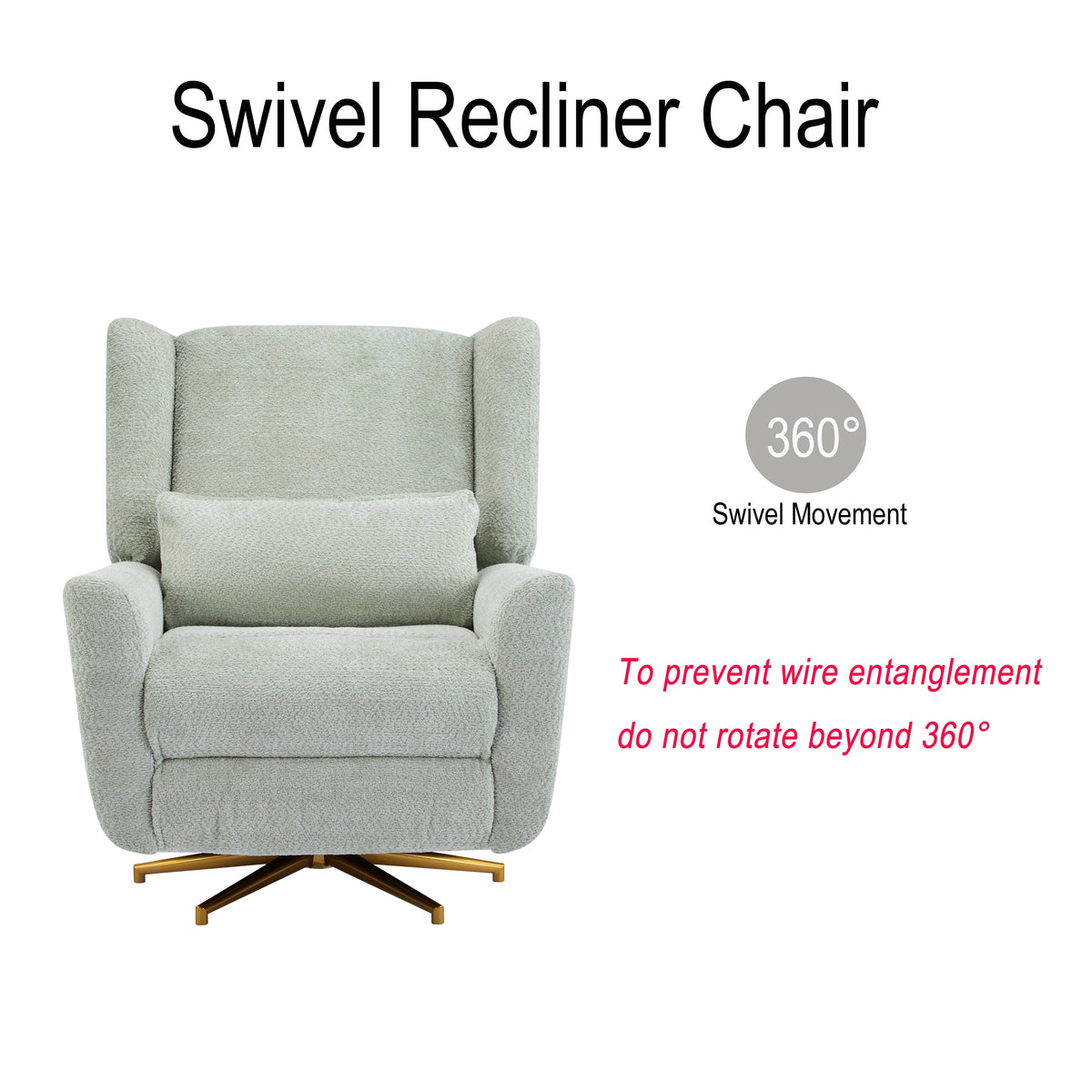 Power Recliner Chair Swivel with Boucle Upholstery and 360° Swivel - Gold or Beige
