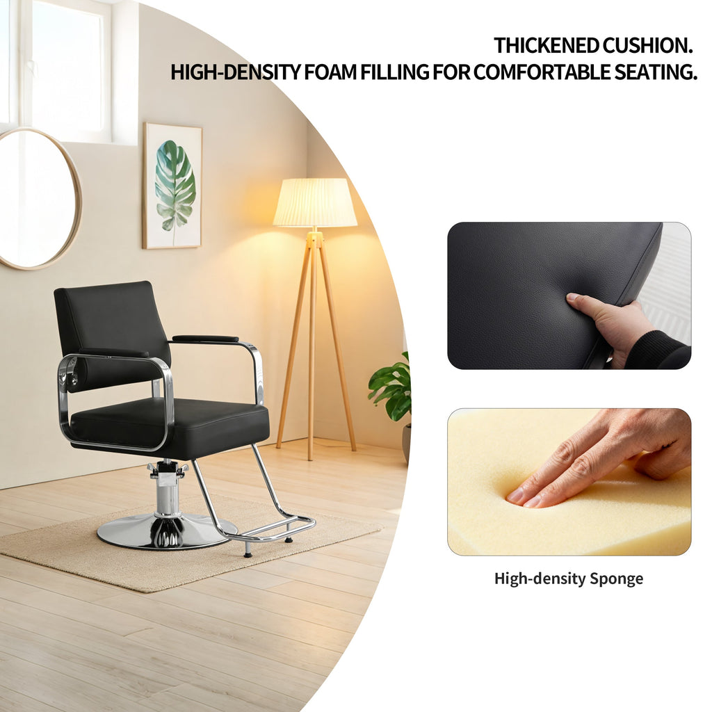 Height Adjustable Barber Chair with Metal & Wood Construction - Black