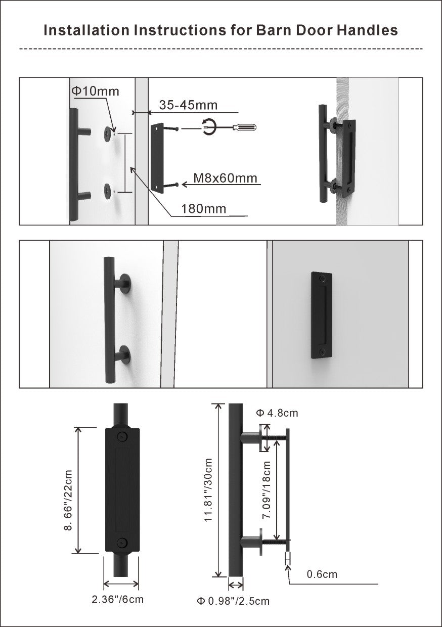 12FT Wood Double Sliding Barn Door Hardware with Smooth Steel Track - Black