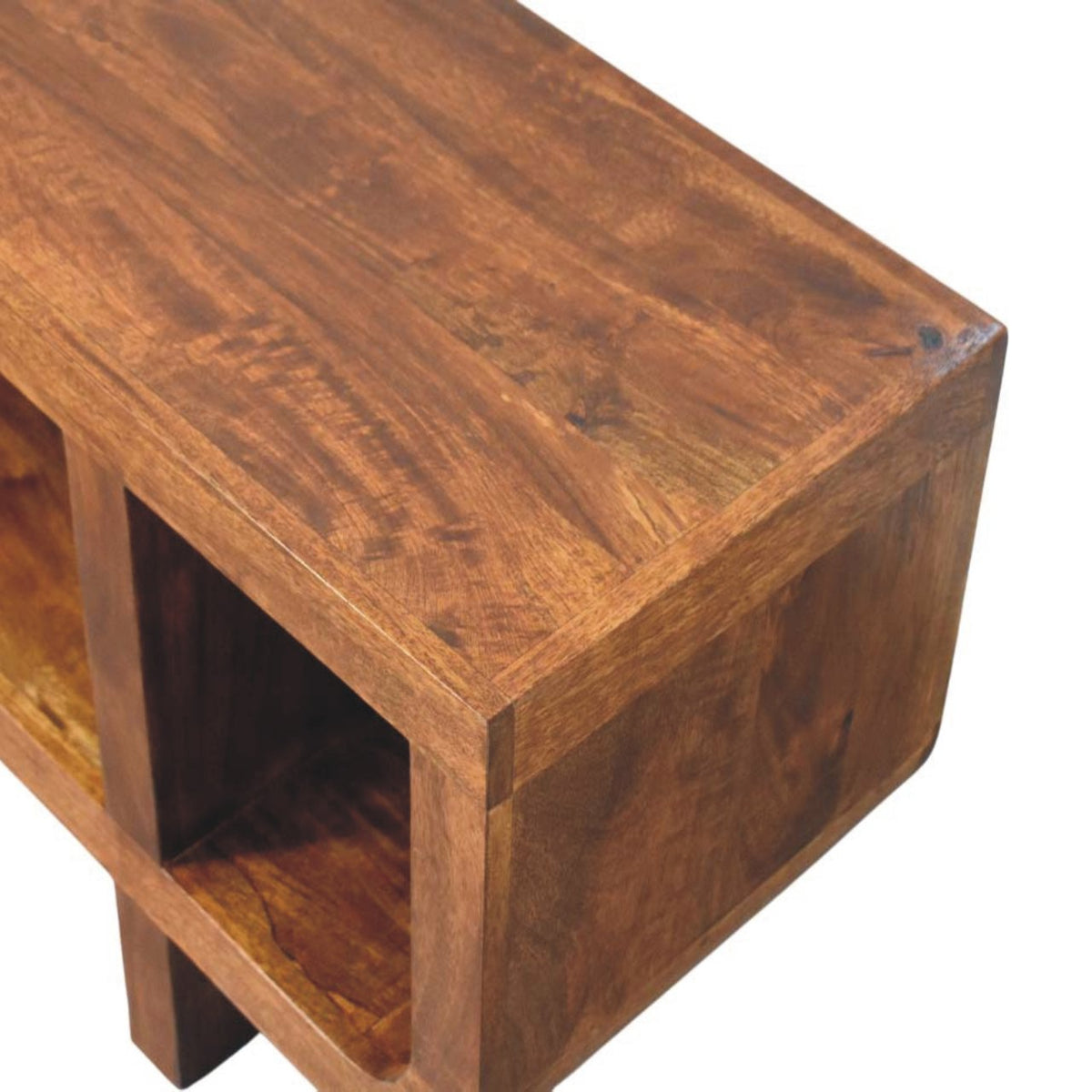 Solid Wood Orion Curved Media Unit with Open Shelves - Chestnut Finish