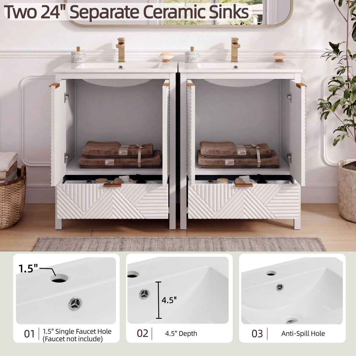 Modern Bathroom Vanity with Sink Combo – Compact Storage - Dark Brown or White