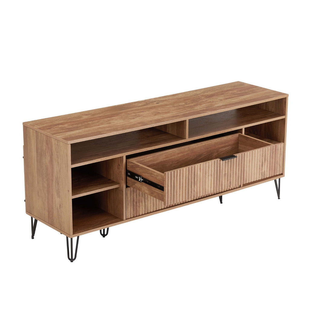 Fluted TV Stand with Storage and Metal Legs - Multiple Colors
