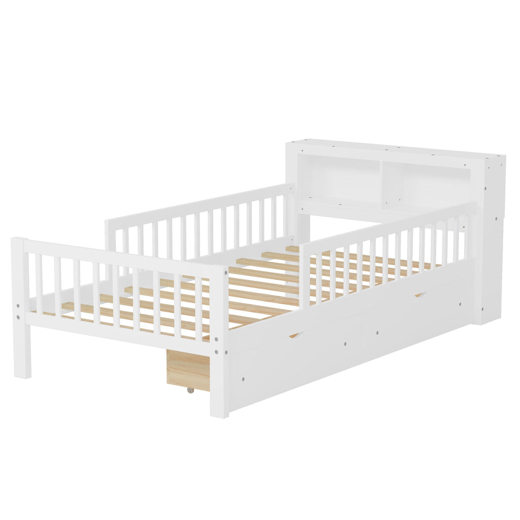Twin Storage Bed with Headboard Rack & Under-Bed Drawers - Multiple Colors