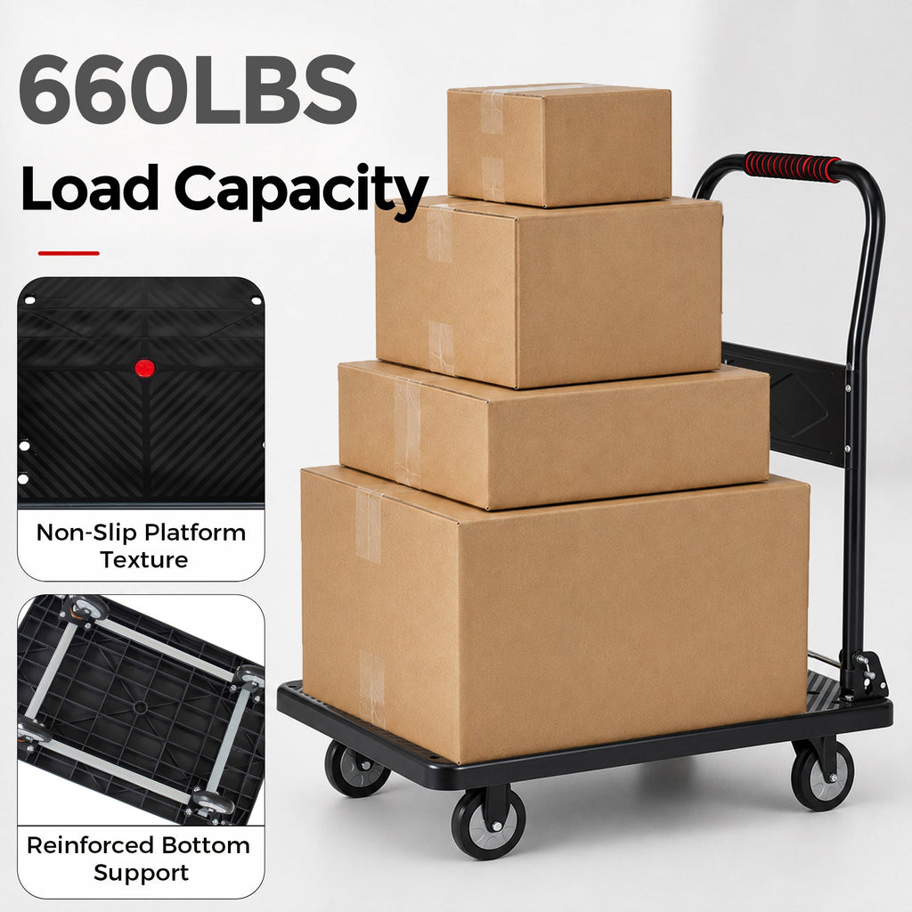 Foldable Platform Truck Handcart with 660 lb Capacity - Steel
