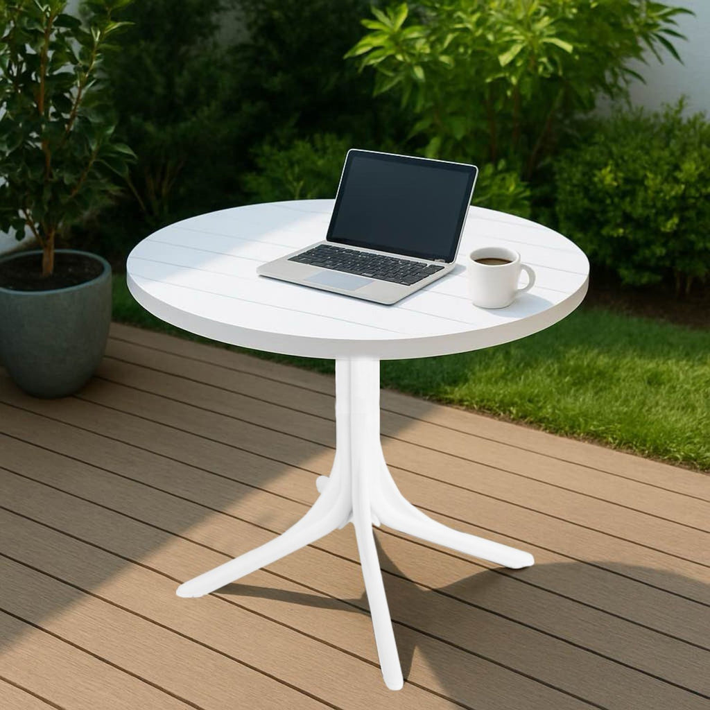 Modern Round Dining Table with Waterproof, UV-Resistant Finish - White