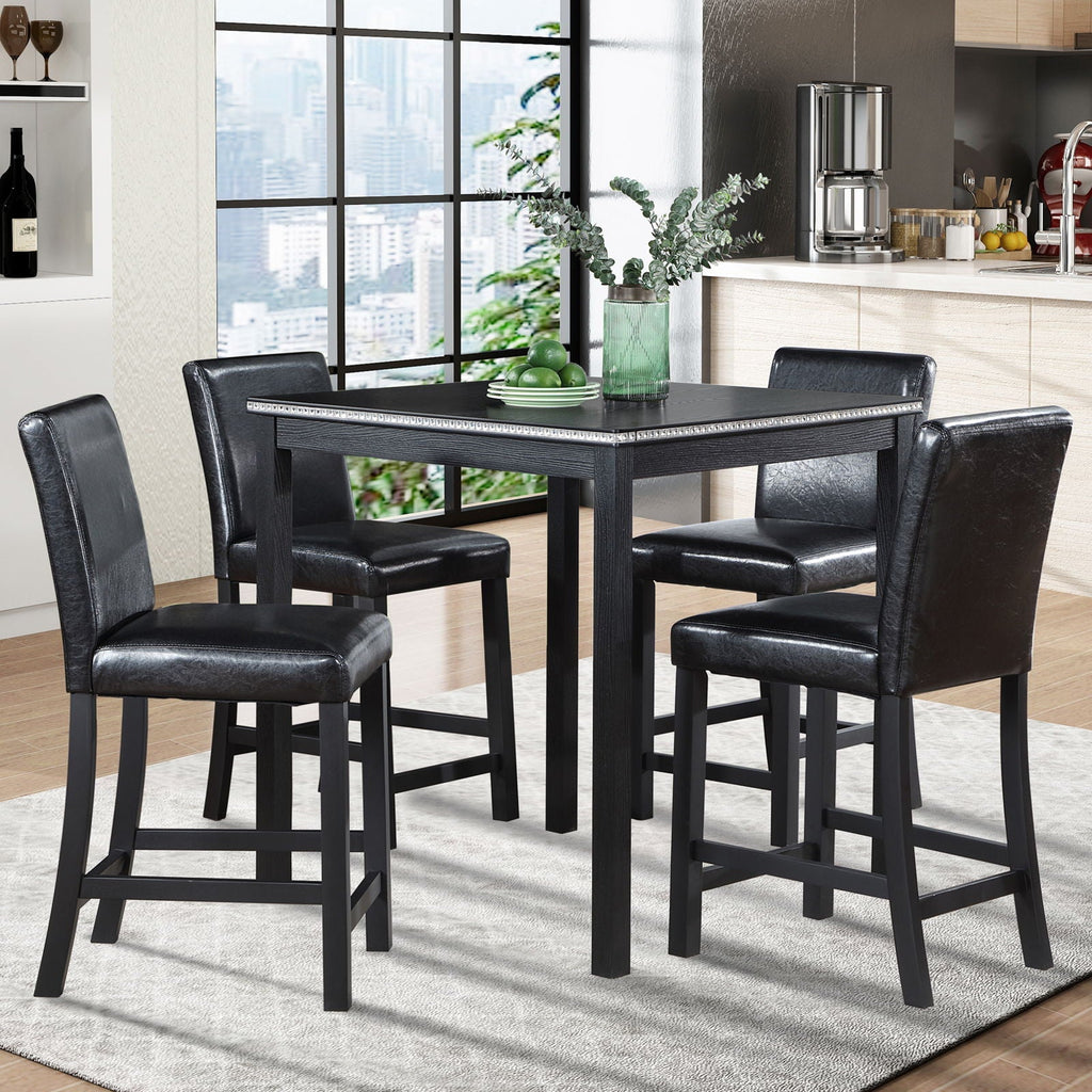 Counter Height 5 Piece Dining Set with Upholstered Chairs - Black or Pearl Silver