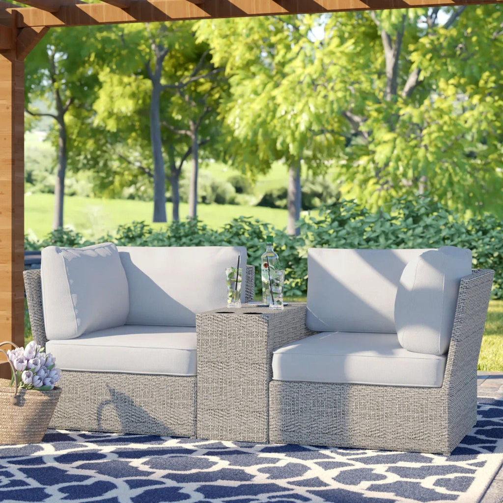 Outdoor Wicker Loveseat with Cushions - Gray or Dark Brown