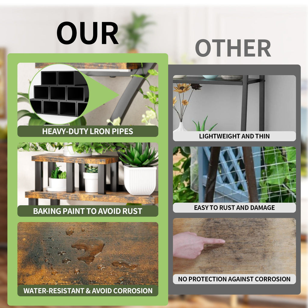 8 Tier Indoor Plant Stand With 5 Grow Lights - Rustic Brown