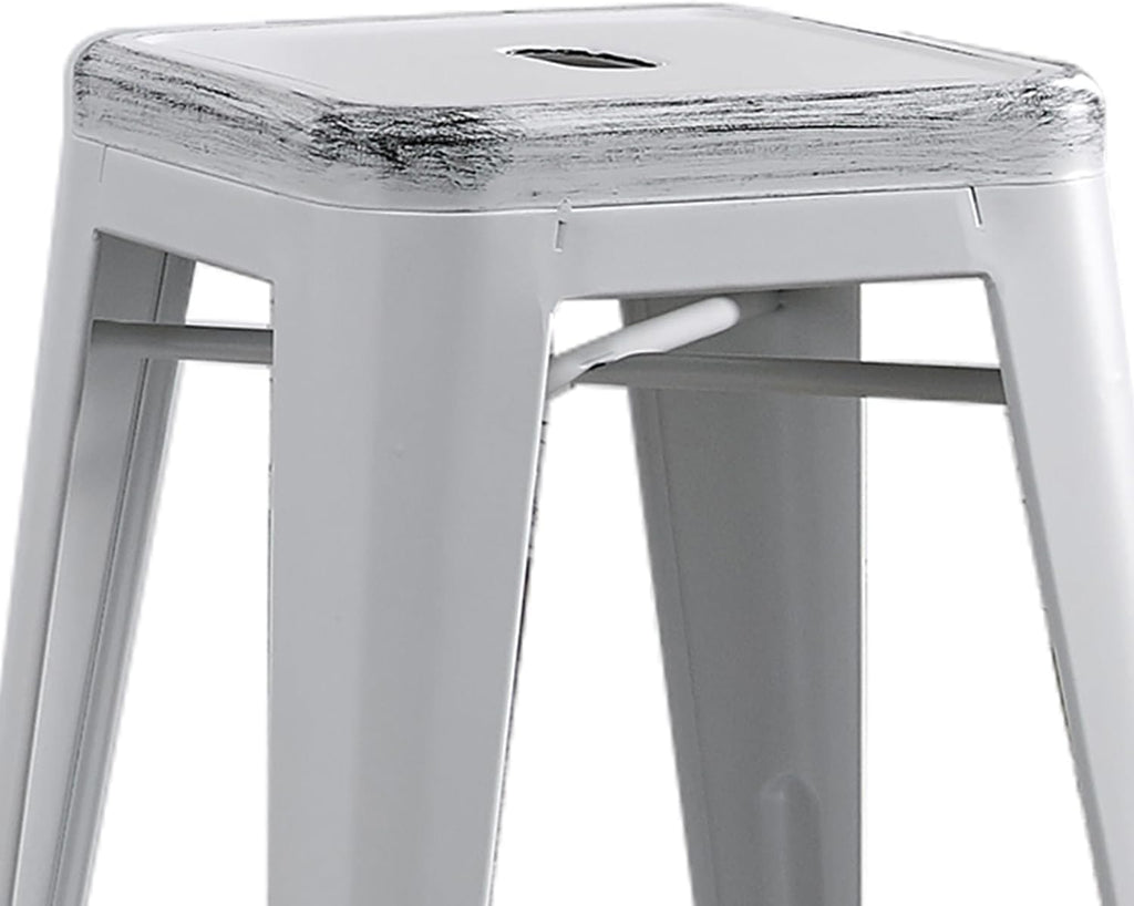 Backless Industrial Metal Bar Stools with Reinforced Design - Distressed White