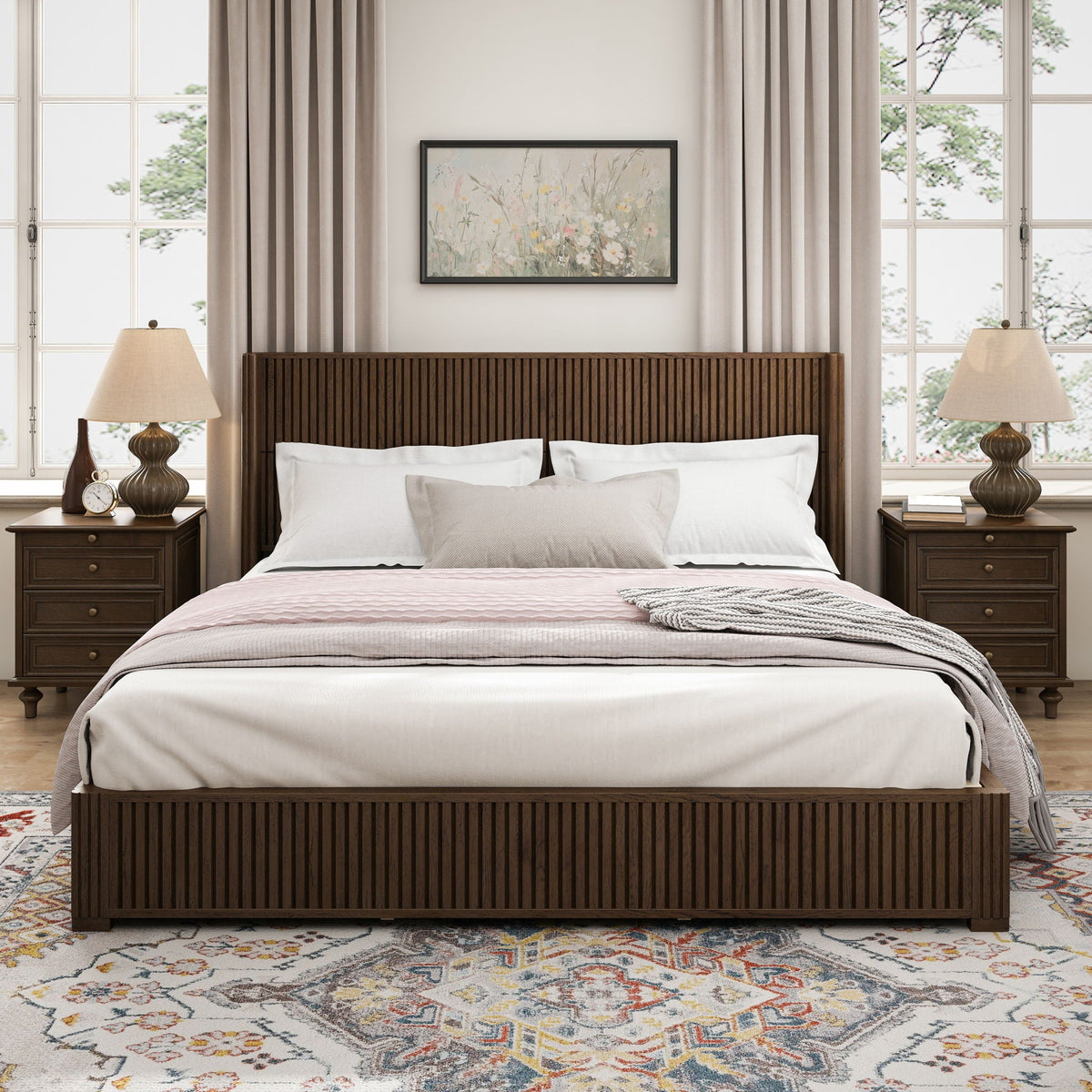 Platform Bed Frame with Headboard, Floor Standing Design - Queen & King