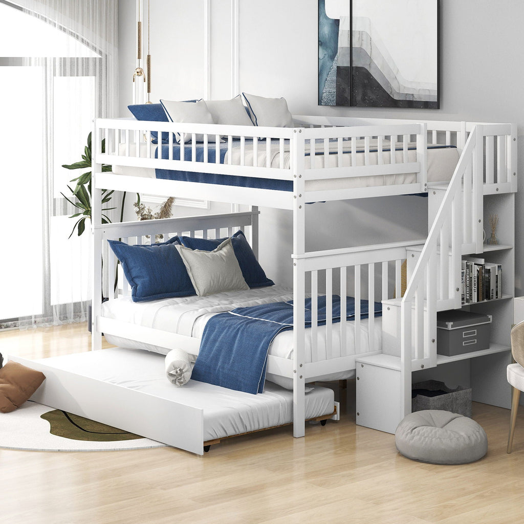 Bunk Bed with Staircase and Storage Options - Dark Gray or White