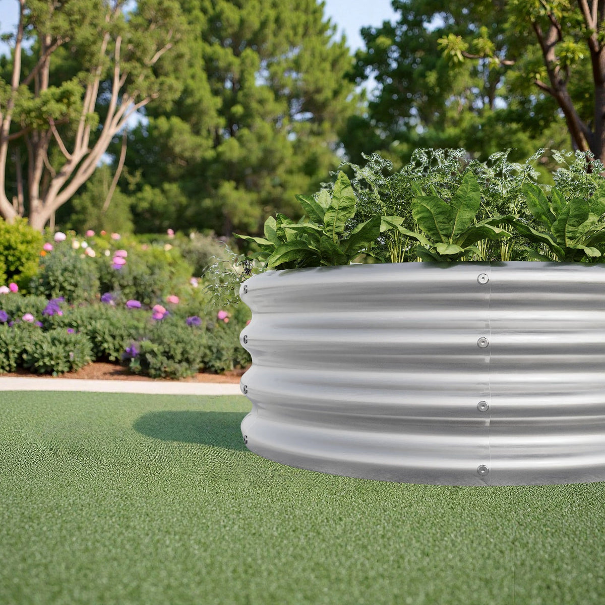 Tall Round Metal Raised Garden Beds with Durable Metal Construction - Silver