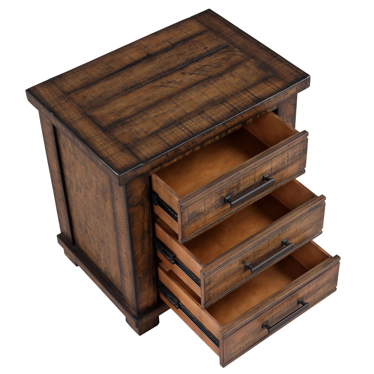 Dark Brown 3 Drawer Nightstand with Antique-Inspired Details - Dark Brown