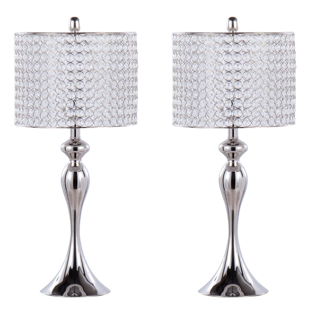 Contemporary Table Lamp Set with Crystal Beads - Polished Nickel
