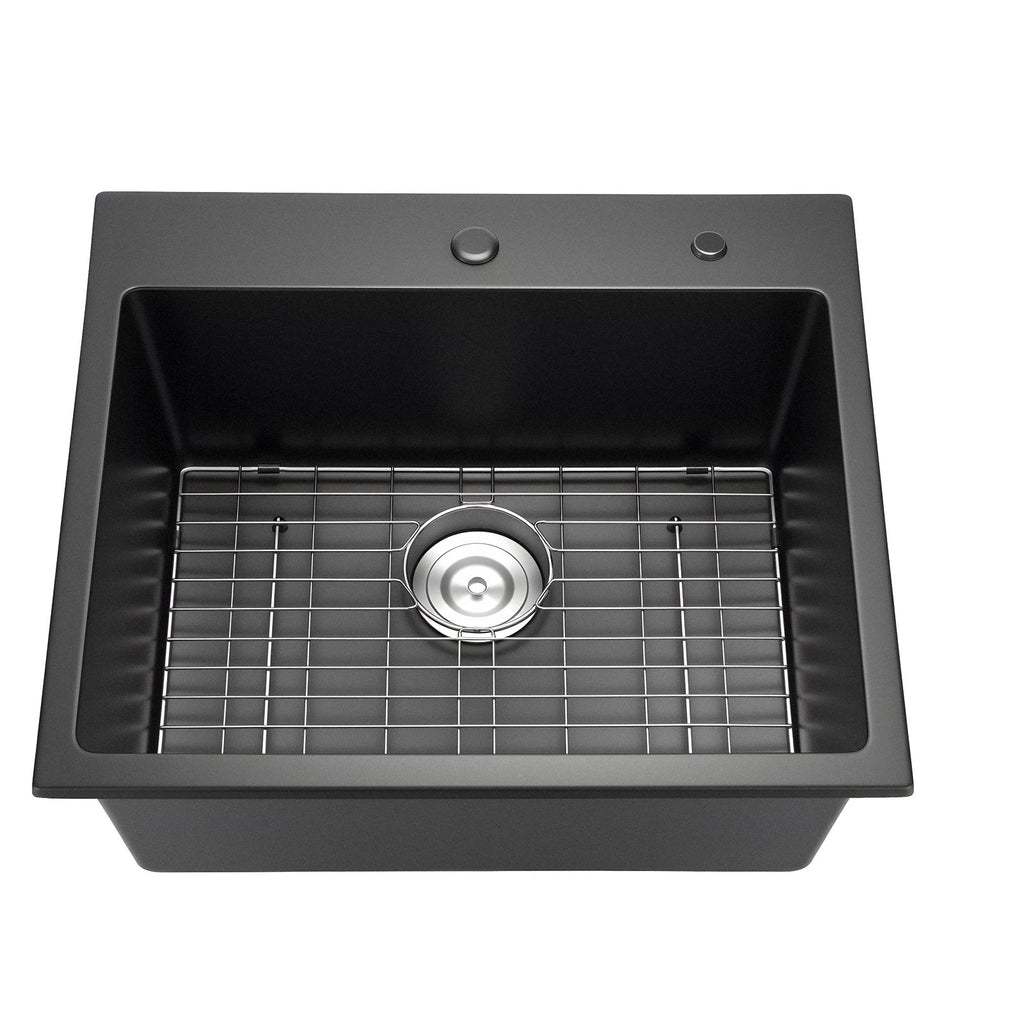 25 Inch Granite Kitchen Sink with Scratch Resistance - Matte Black