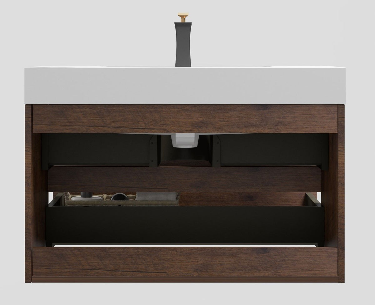 Alice Wall-Mounted Bathroom Vanity with Integrated Sink - Black or White