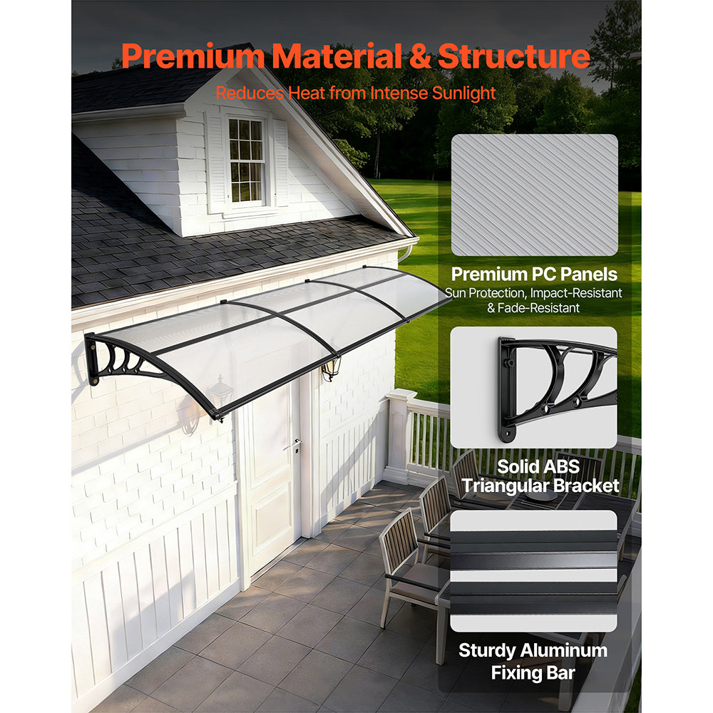 Exterior Front Door Awning with Drainage and ABS Bracket