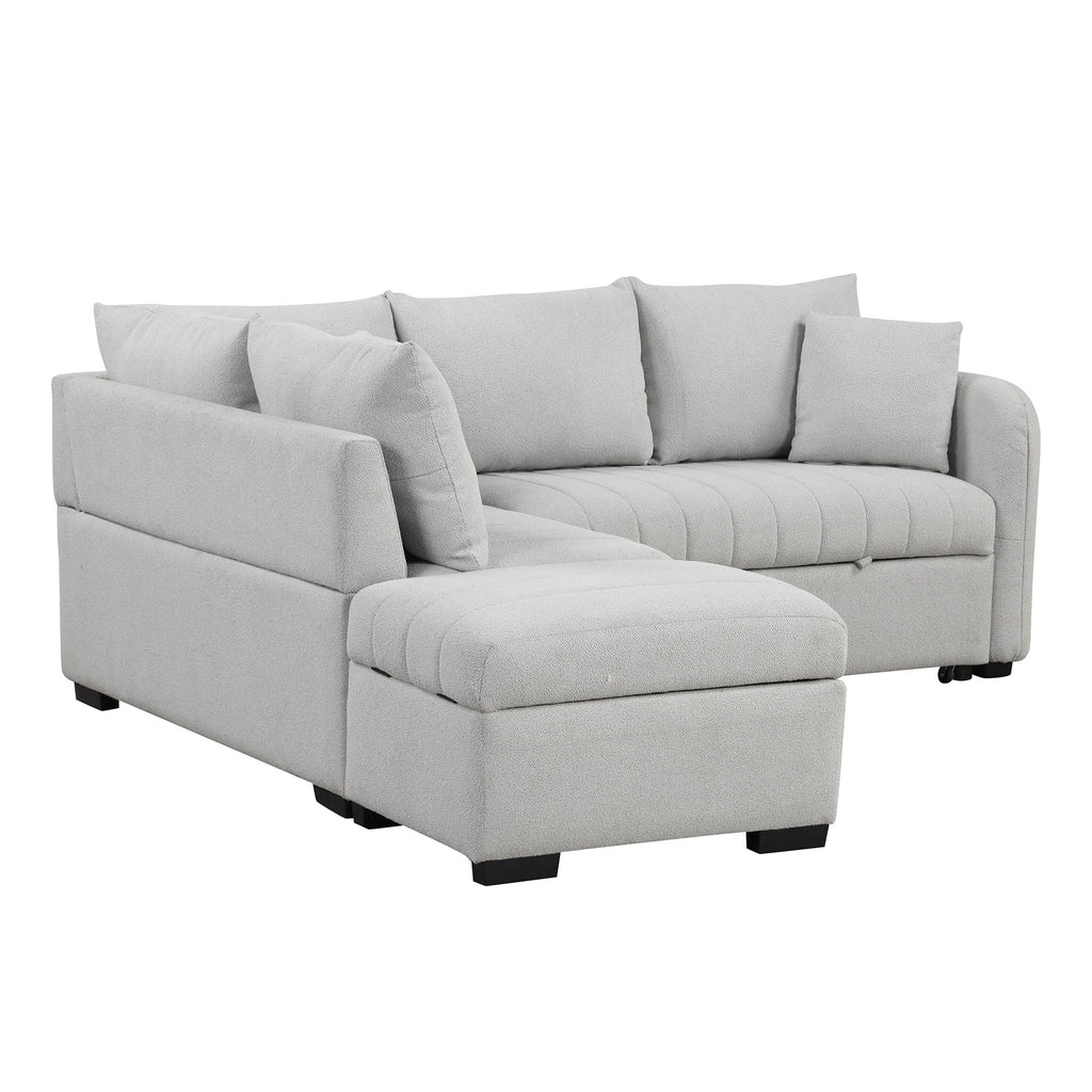 L-Shaped Sleeper Sectional with Pull-Out Bed and Storage Ottoman - Gray or Beige