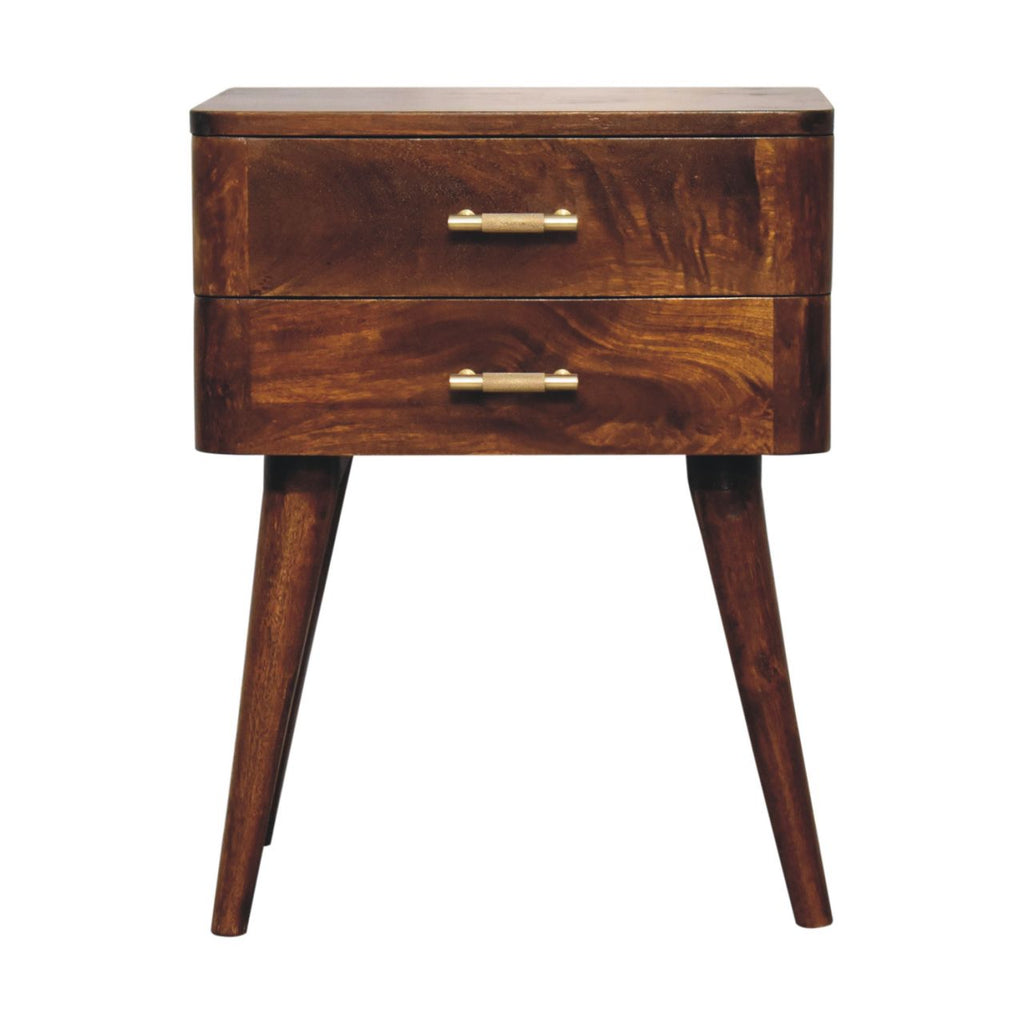 Solid Wood Nightstand with 2 Drawers and Nordic Legs - Chestnut
