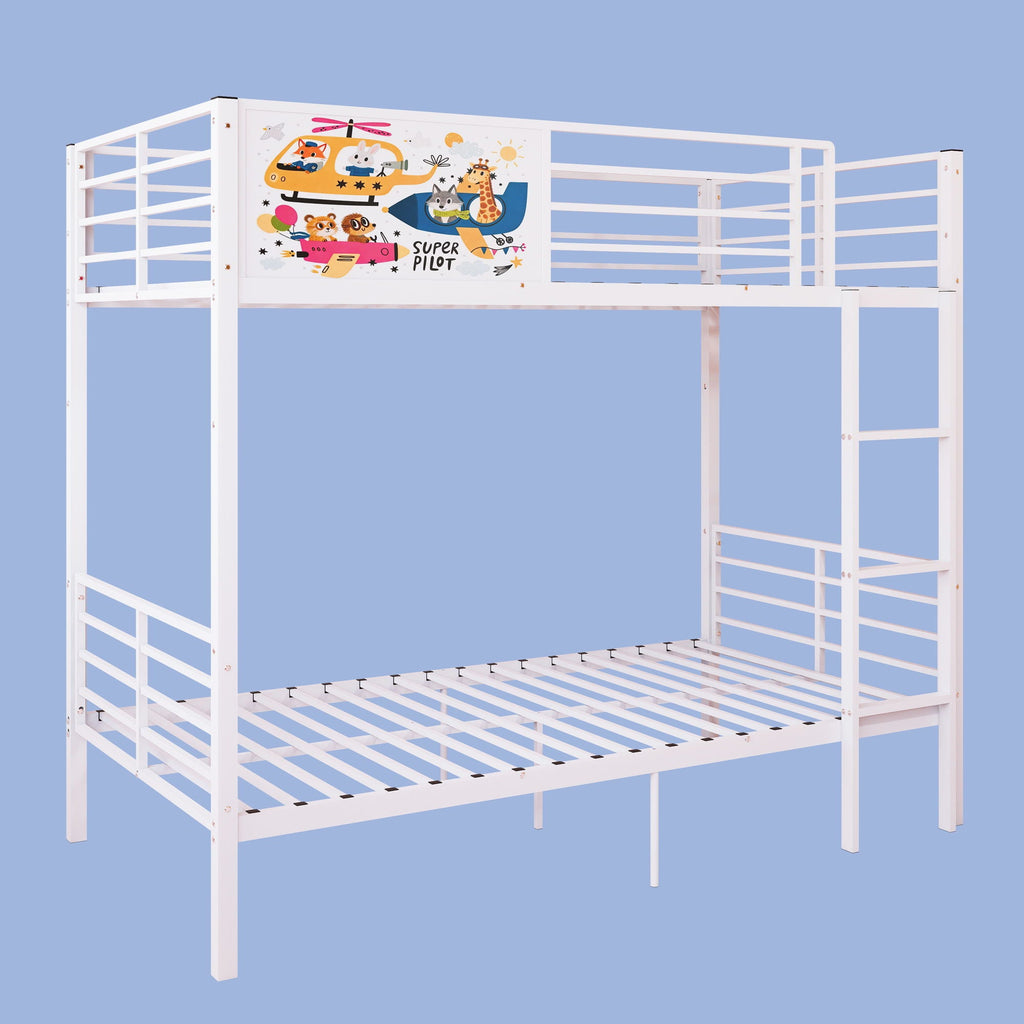 White Convertible Twin Bunk Bed with Full Length Guardrail & Ladder